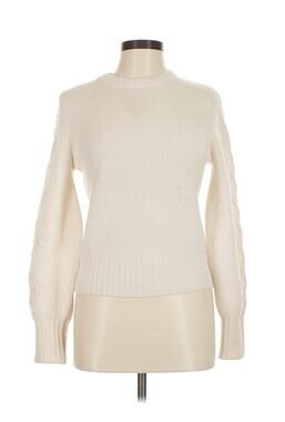 &isla Cashmere Wool Balloon Sleeve Crewneck Cream White Sweater M
